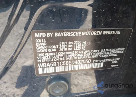 2014 BMW 535I z USA, uszkodzony, nr VIN WBA5B1C58ED482050